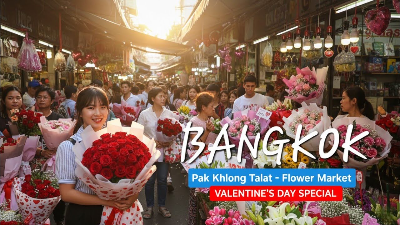 💐 Valentine’s Day in Bangkok 🇹🇭 Pak Khlong Talat Flower Market | 4K HDR Walk