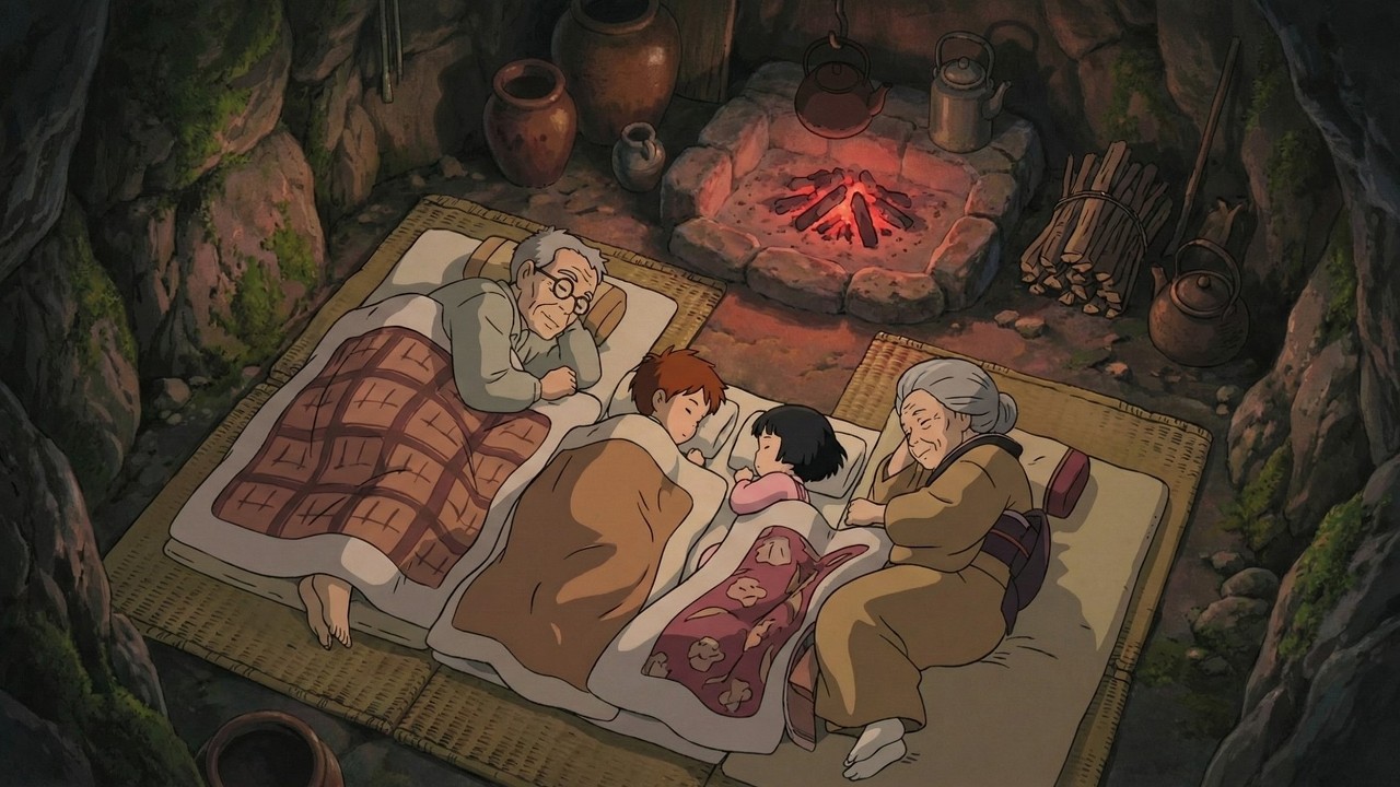 Sheltering from Summer Storm in Grandparents' Cave | Cozy Rain Sounds | Ghibli Slow Living