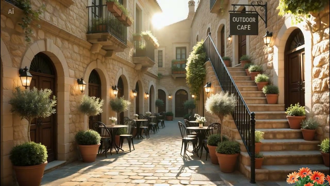 Relax Jazz ☀️ Mediterranean Outdoor Café Morning | Cozy Study & Work Ambience