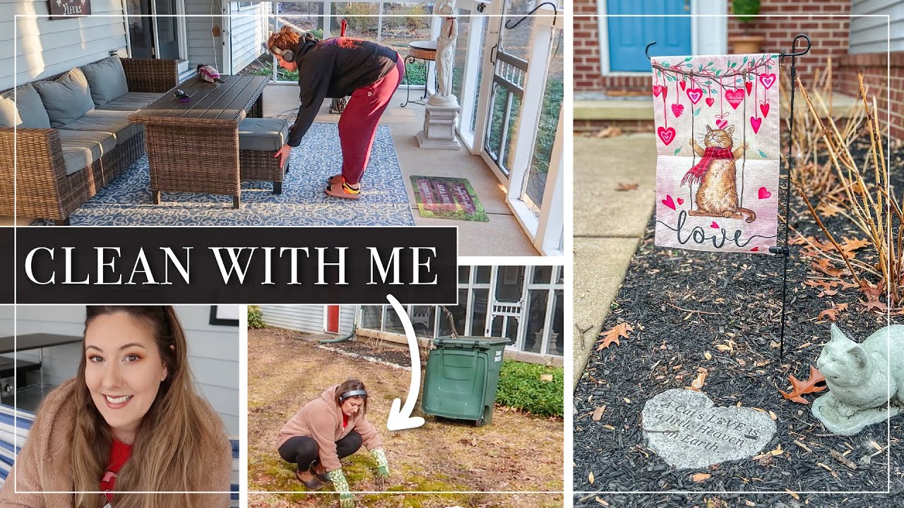 Garden CLEAN WITH ME | Clean my Porch with me | Pruning big leaf hydrangeas | February Garden Tour