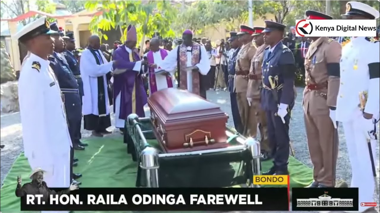 Raila Odinga's coffin lowered during burial ceremony