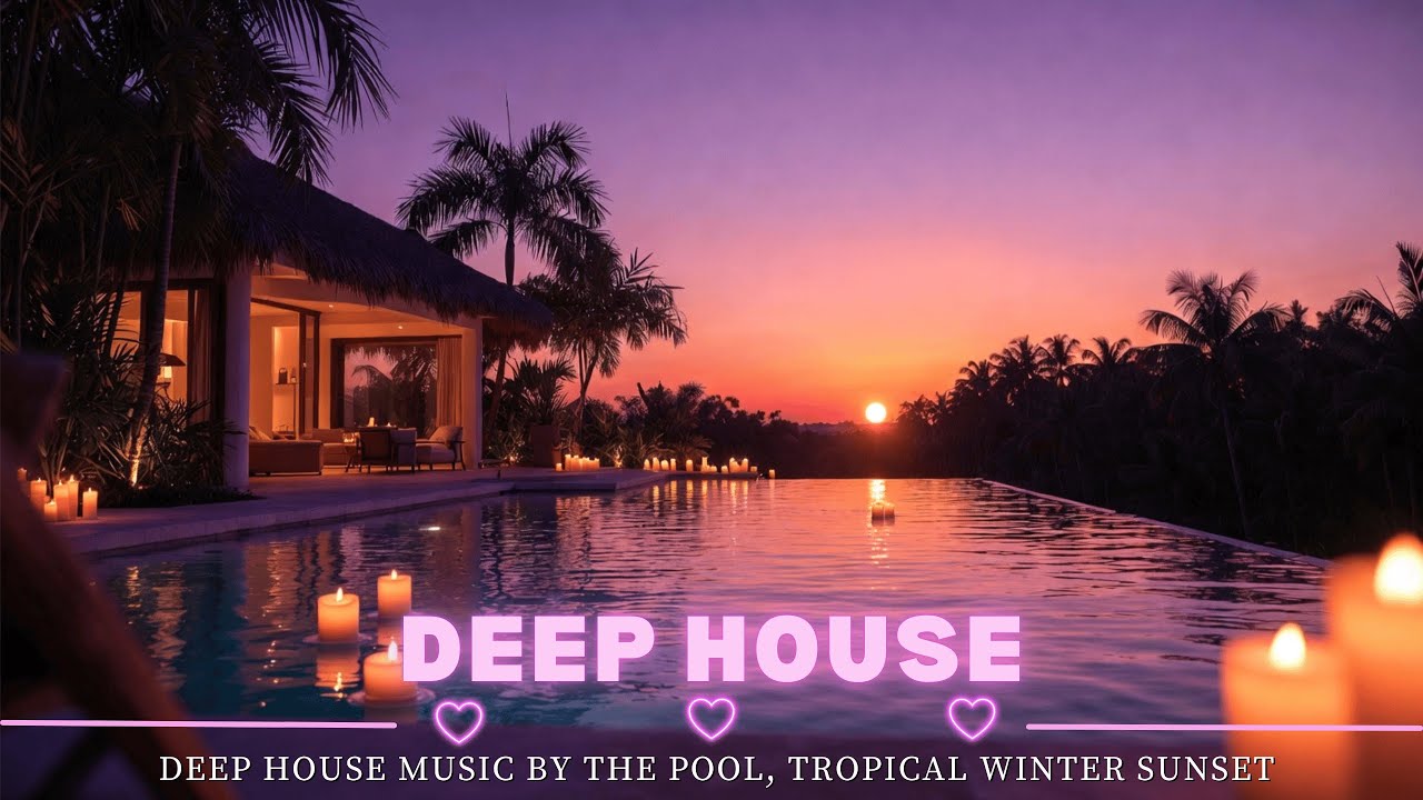 DEEP HOUSE MUSIC BY THE POOL, TROPICAL WINTER SUNSET