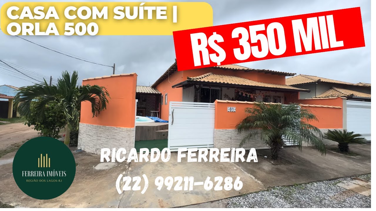 Casa Orla 500 com piscina e suíte, terreno escriturado R$350mil