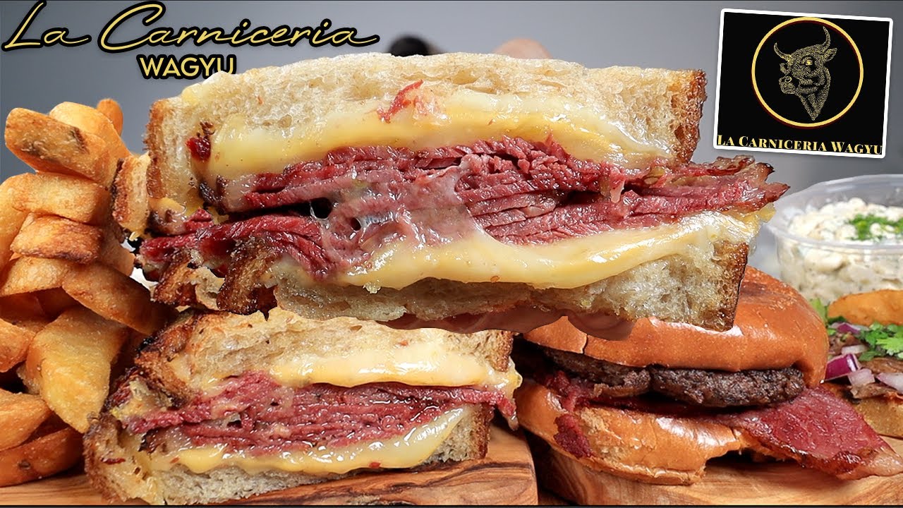 EATING LA CARNICERIA WAGYU CHEESY PASTRAMI GRILLED CHEESE PASTRAMI BURGER CRISPY FRIES MUKBANG ASMR