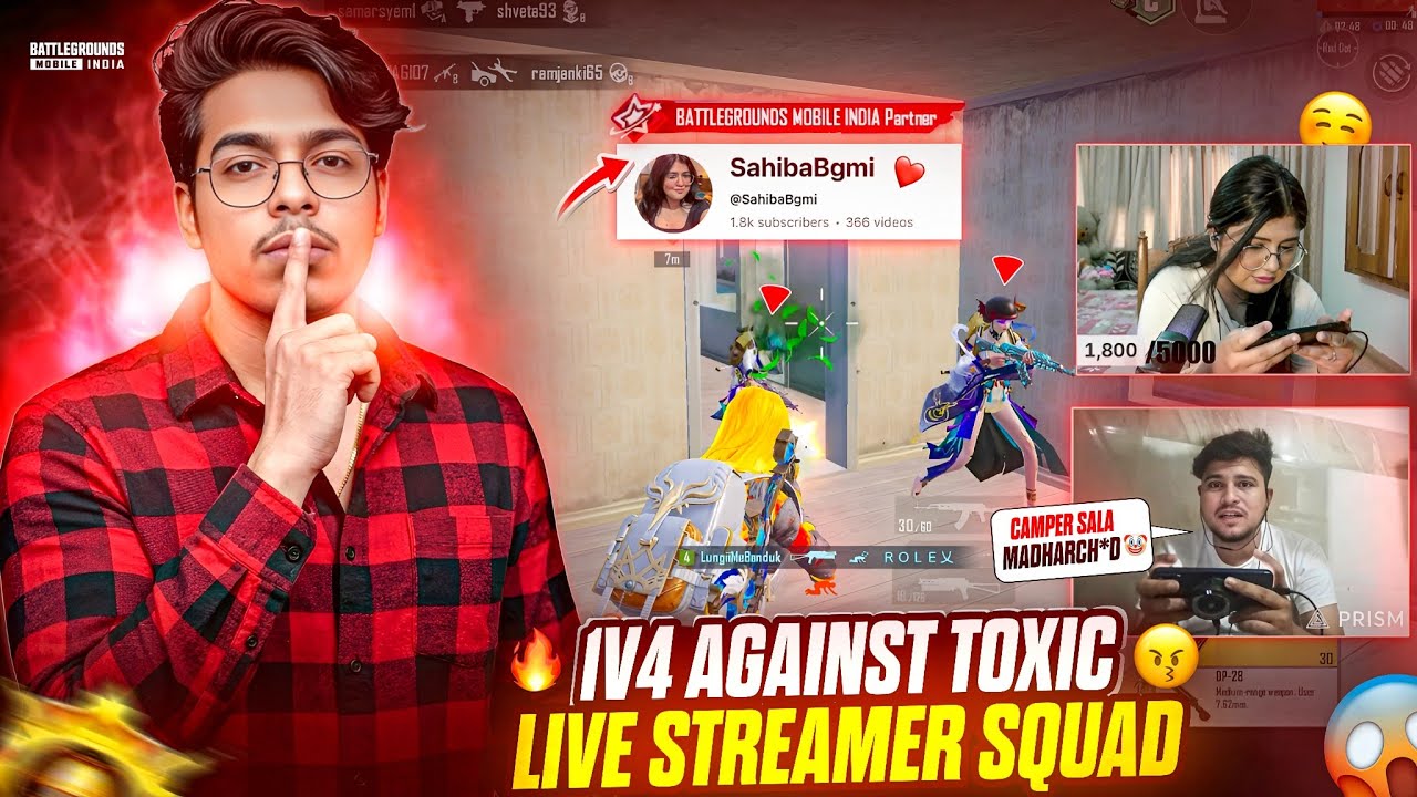 😤YOUTUBE LIVE STREAMER GOT ANGRY WHEN I CLUTCHED A 1V4 AGAINST THEIR SQUAD - SOLO VS SQUAD - BGMI