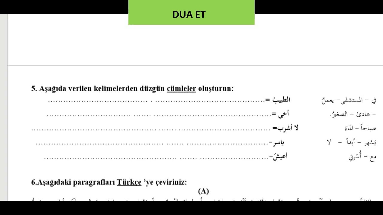 İlahiyat Fakültesi, Hazırlık Sınıfı, Metin I. Vize Sınavı- Soru Çözümü