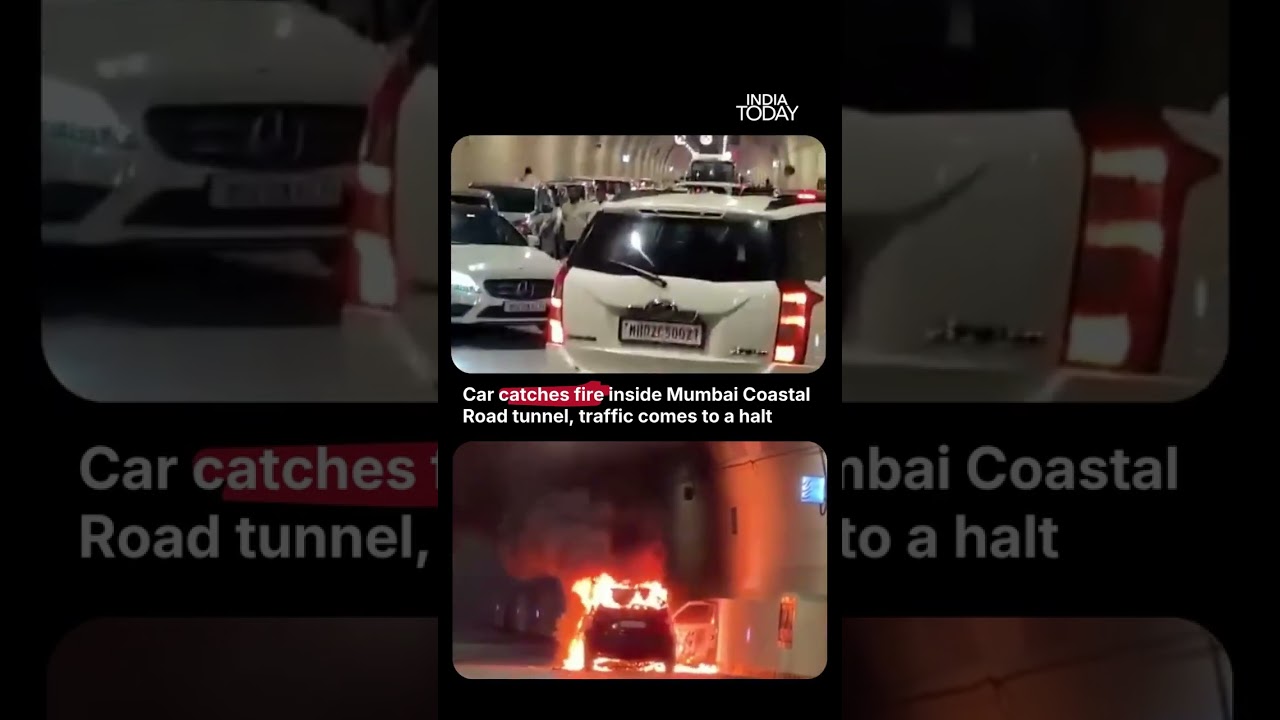 Mumbai Coastal Road Tunnel Fire | Moving Car Catches Fire, Traffic Halted #mumbai #mumbainews