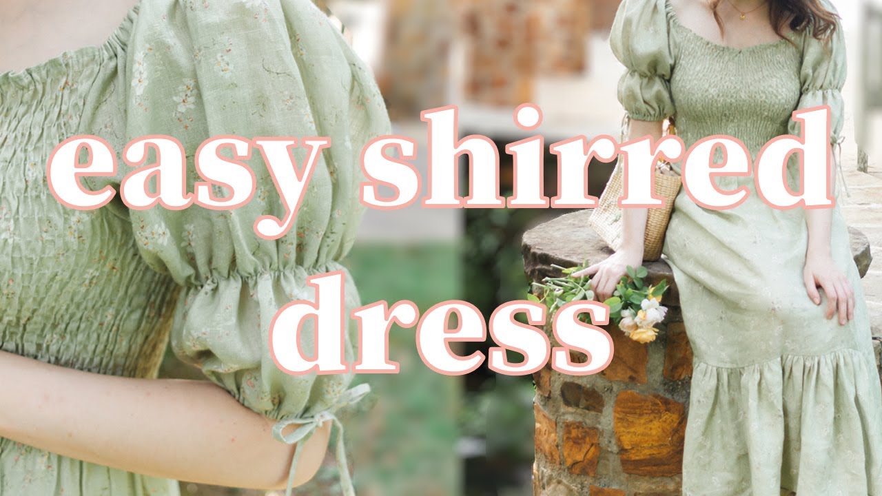 Easy DIY Shirred Linen Dress with Puff Sleeves: No Pattern Needed!