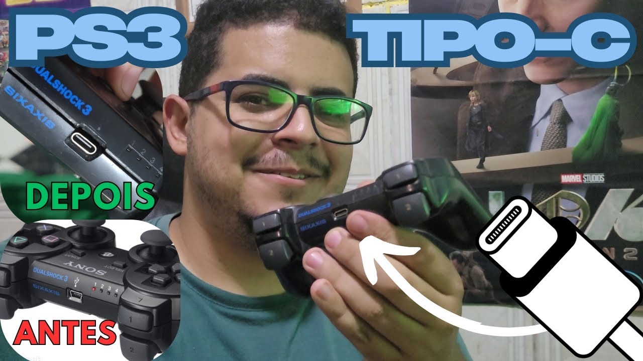 Troquei o CONECTOR ANTIGO do CONTROLE de PS3 por uma TIPO-C | USB-C MOD