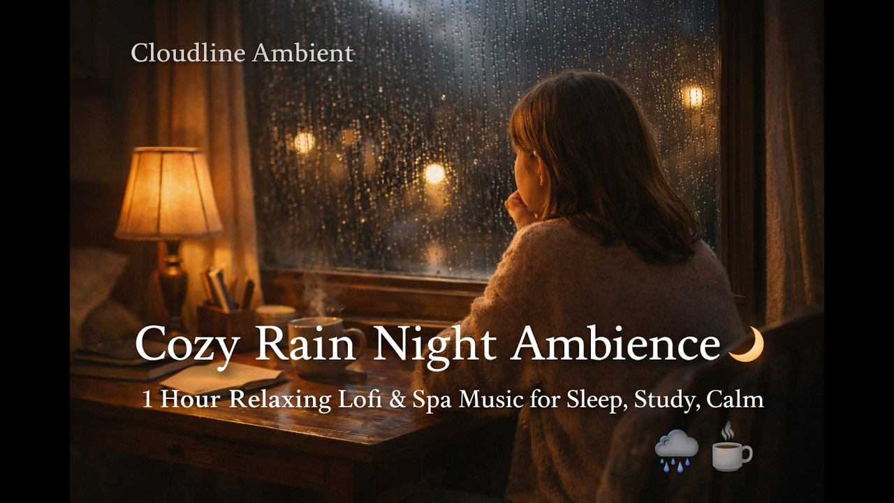 Cozy Rain Night Ambience 🌙 1 Hour Relaxing Lofi & Spa Music for Sleep, Study, Calm