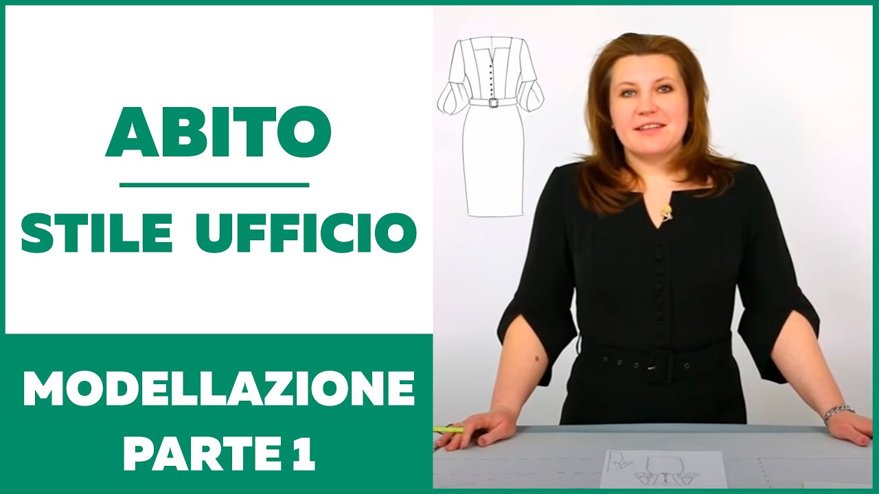 Abito tubino stile ufficio con scollatura geometrica e maniche  a tulipano. Modellazione. Parte 1