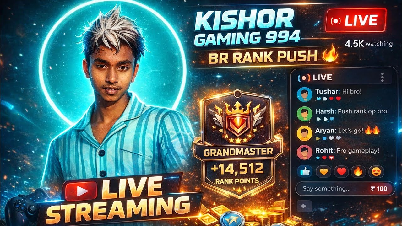 FREE FIRE LIVE 🔴 | BR RANK PUSH TO GRANDMASTER | KISHOR GAMING 994