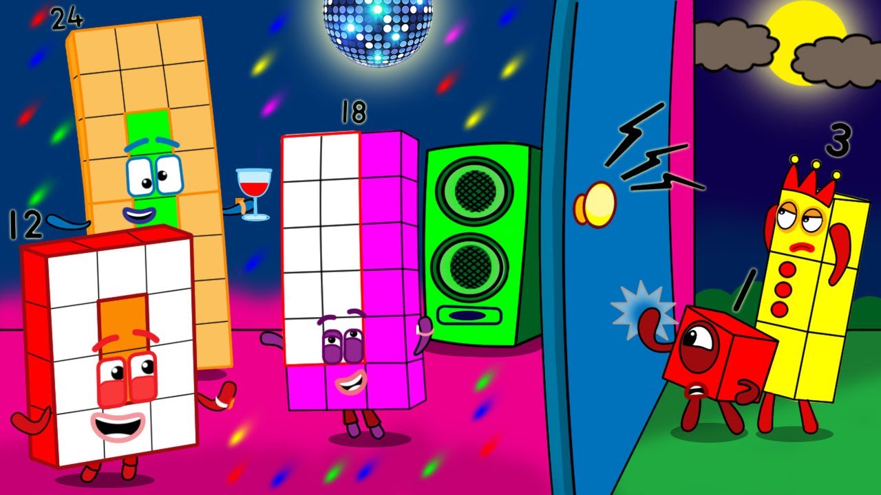 Don't make noise at night! NB 12 18 and 24 have a party | Numberblocks fanmade coloring story