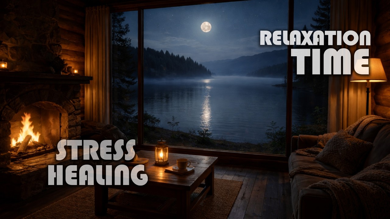 Cozy Living Room with Beautiful Lake View in the Rain | Fireplace Ambience for Sleep