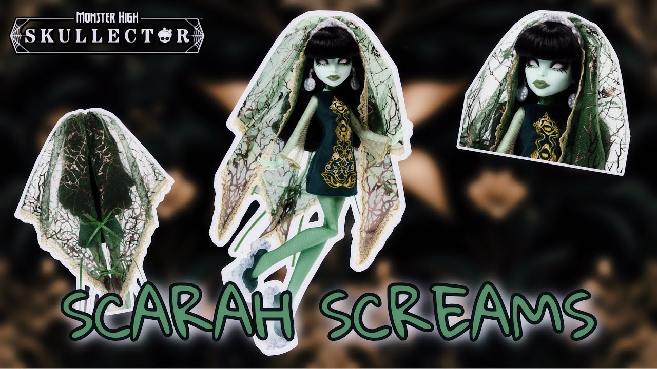 Monster High Skullector| Scarah Screams Doll Review + Soft Unboxing!!👻💚