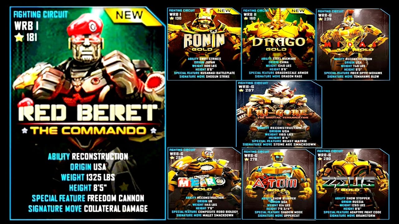 Real Steel WRB RED BERET VS ALL GOLDS ROBOTS Series of fights NEW ROBOT (Живая Сталь)