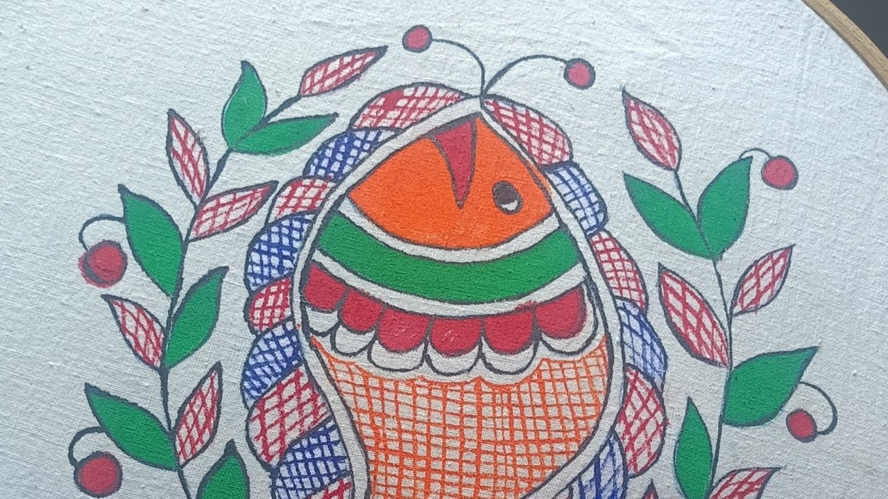 Madhubani painting fish motif part 1 #fabricart #painting #fabricpainting #madhubani #art 