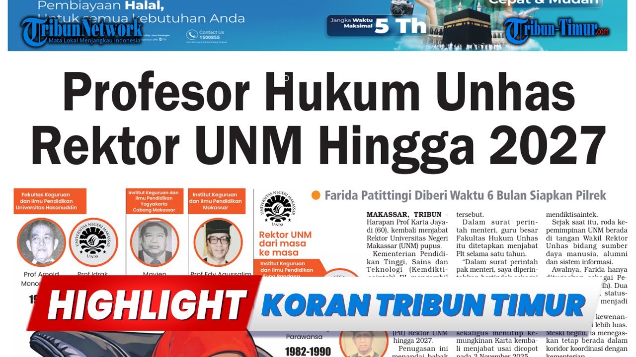 🔴HIGHLIGHT KORAN: Profesor Hukum Unhas Rektor UNM Hingga 2027