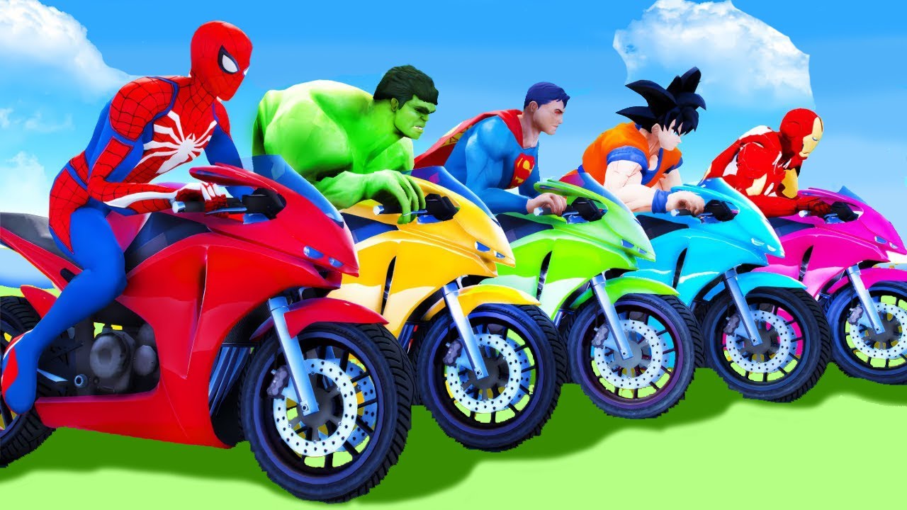 الأبطال الخارقين على القضبان دوامة قمع جسر 🏍️🐱‍SPIDER MAN!on Motorcycle in Spiral Bridge Stunt Rid