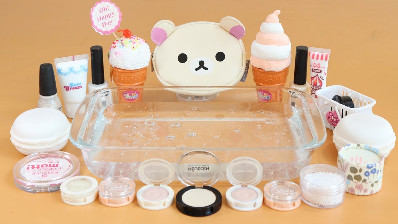'WhiteCream' Mixing'WhiteCream'Eyeshadow,Makeup and glitter Into Slime. ★ASMR★