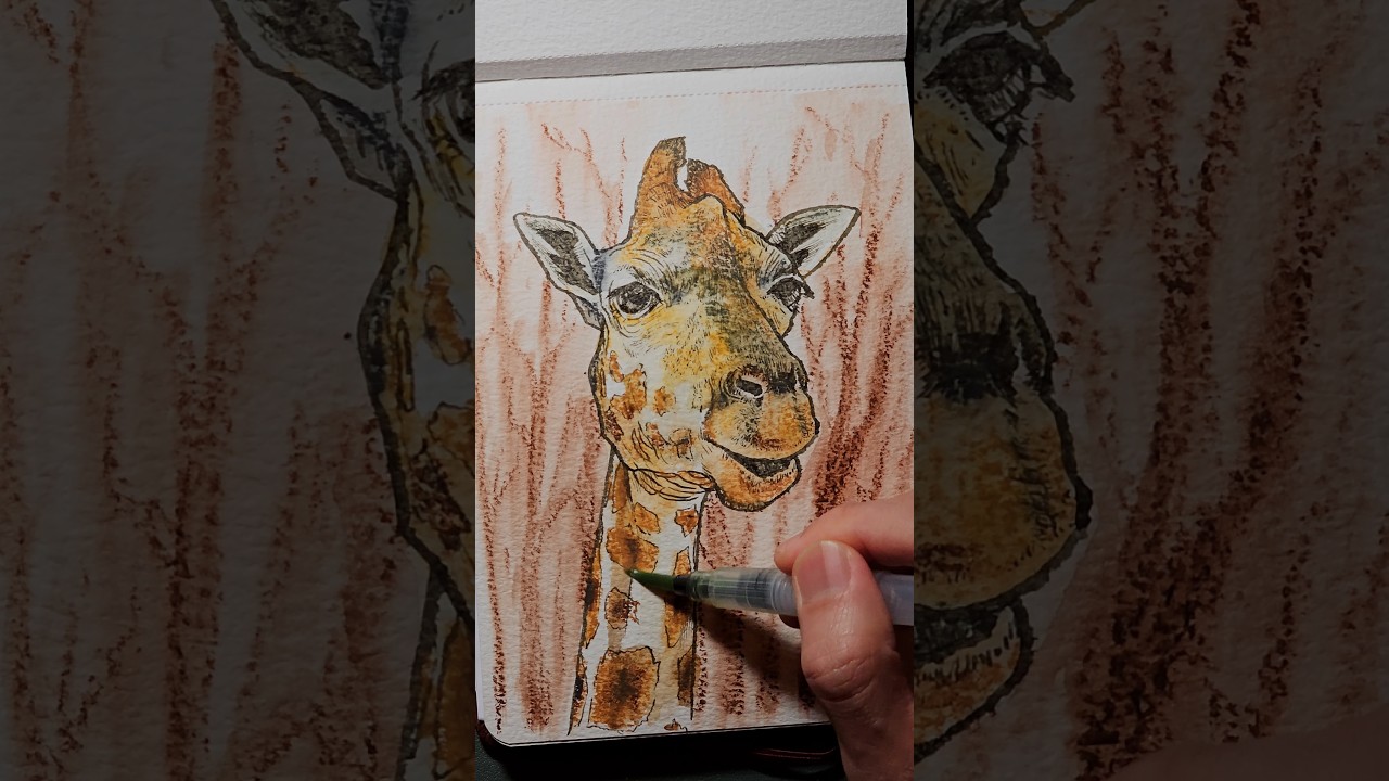 🎨 Caran d'Ache Neocolor II sketchbook art / Giraffe