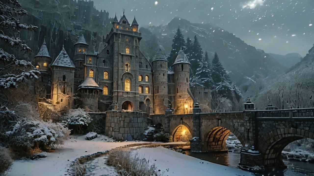 Winter Gothic Castle Ambience | Dark Classical Academia & Haunting Piano | Relaxing Snowy Night