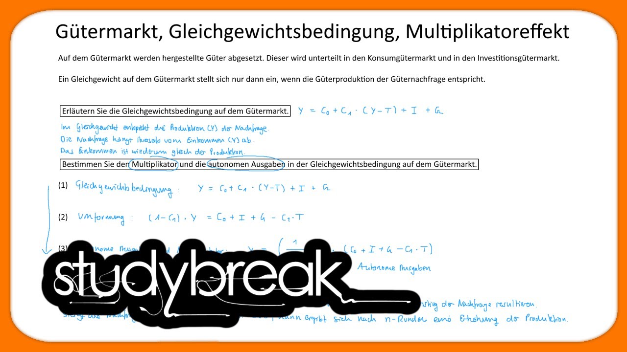 Gütermarkt, Gleichgewichtsbedingung, Multiplikatoreffekt | Makroökonomie