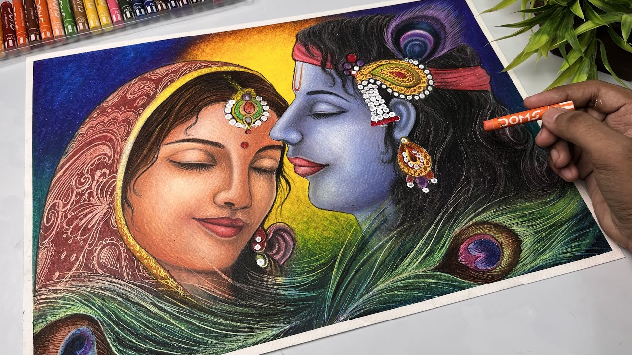 Radha Krishna drawing,  Oil pastel drawing,  Part- 3