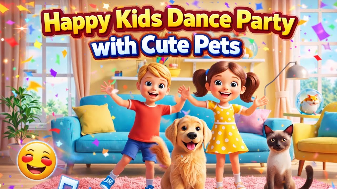 Happy Kids Dance Party with Cute Pets 🐶🐱✨