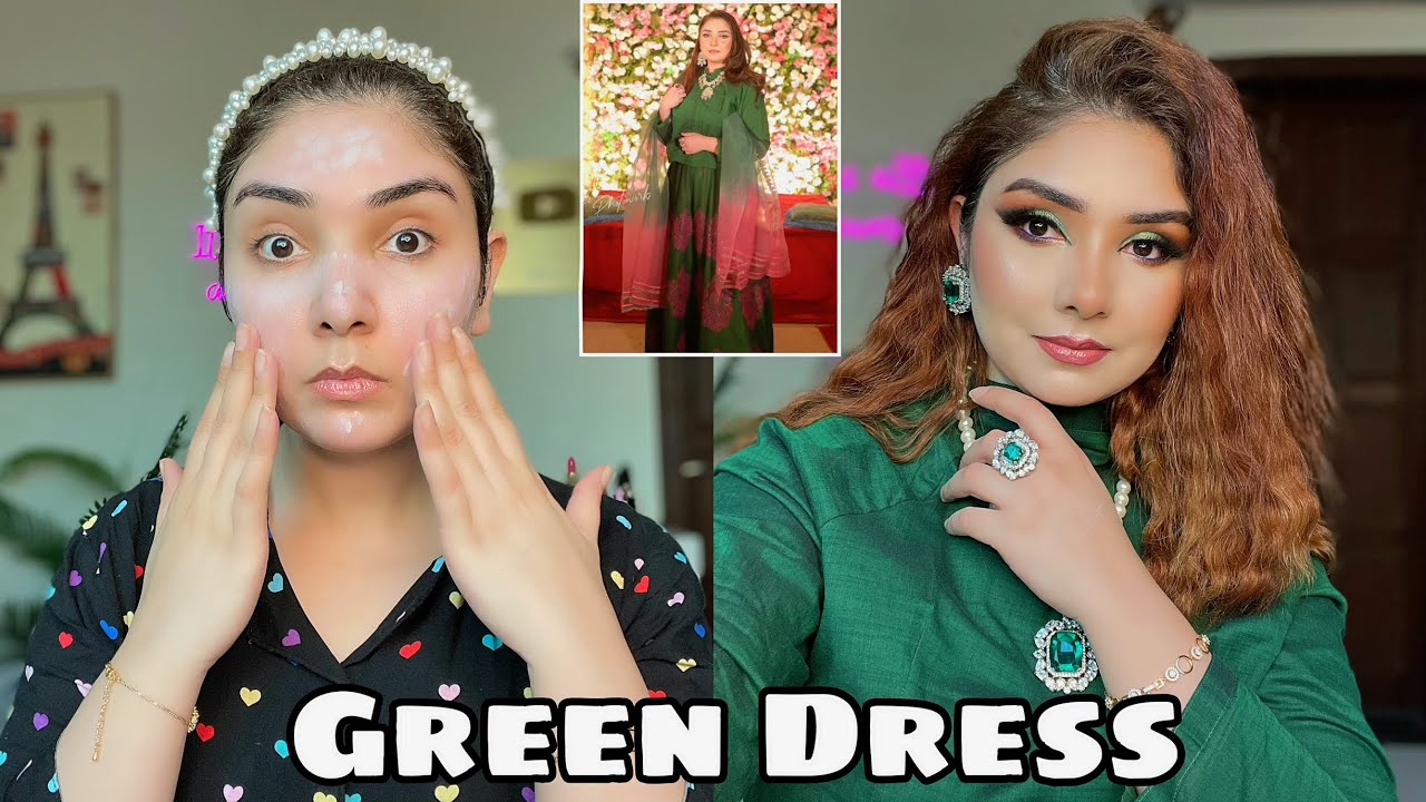 Makeup With Pink and Green Dress - Get Ready With Me For An Event