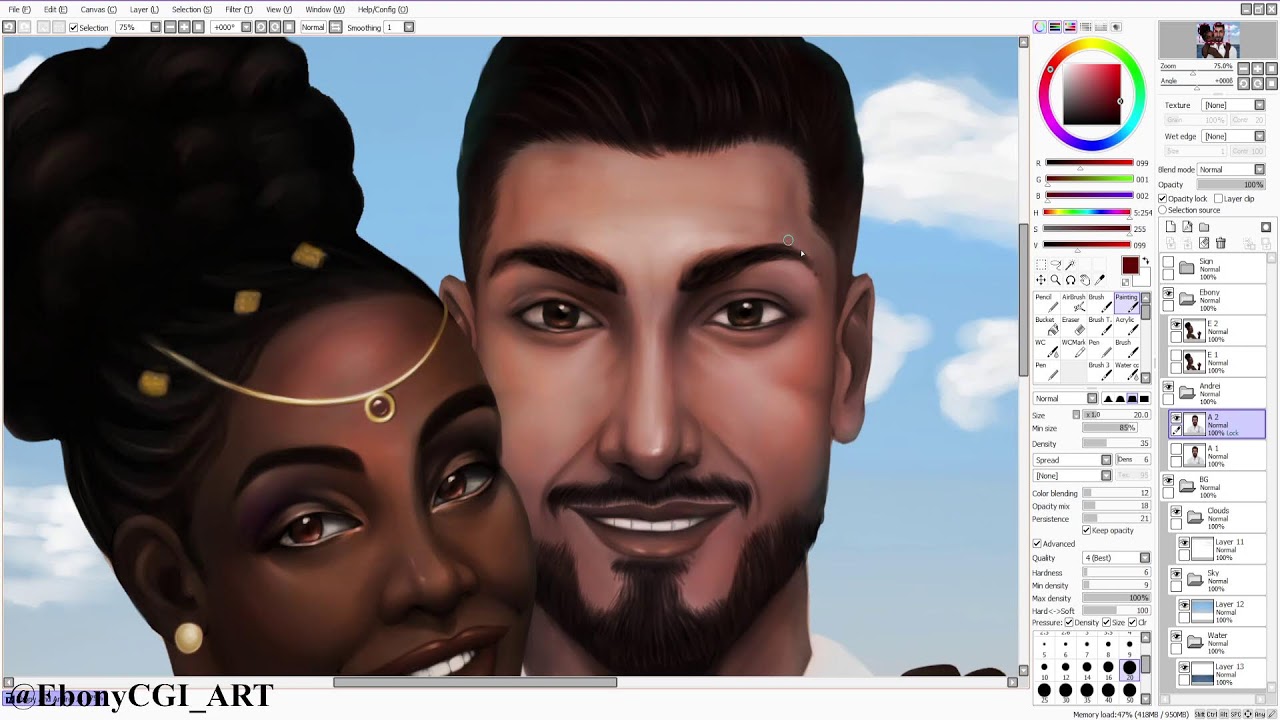 Live Painting: (Soulmate Painting) EW ♈ & AL ♉ -Coloring-  part 1  #art #live