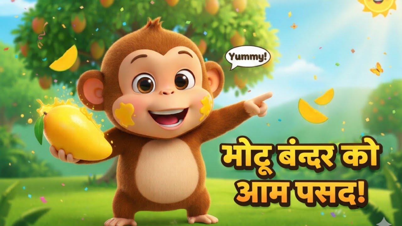 मोटू बंदर को आम पसंद 🥭 | Funny Monkey Cartoon Story for Kids | Hindi Rhymes & Moral Story