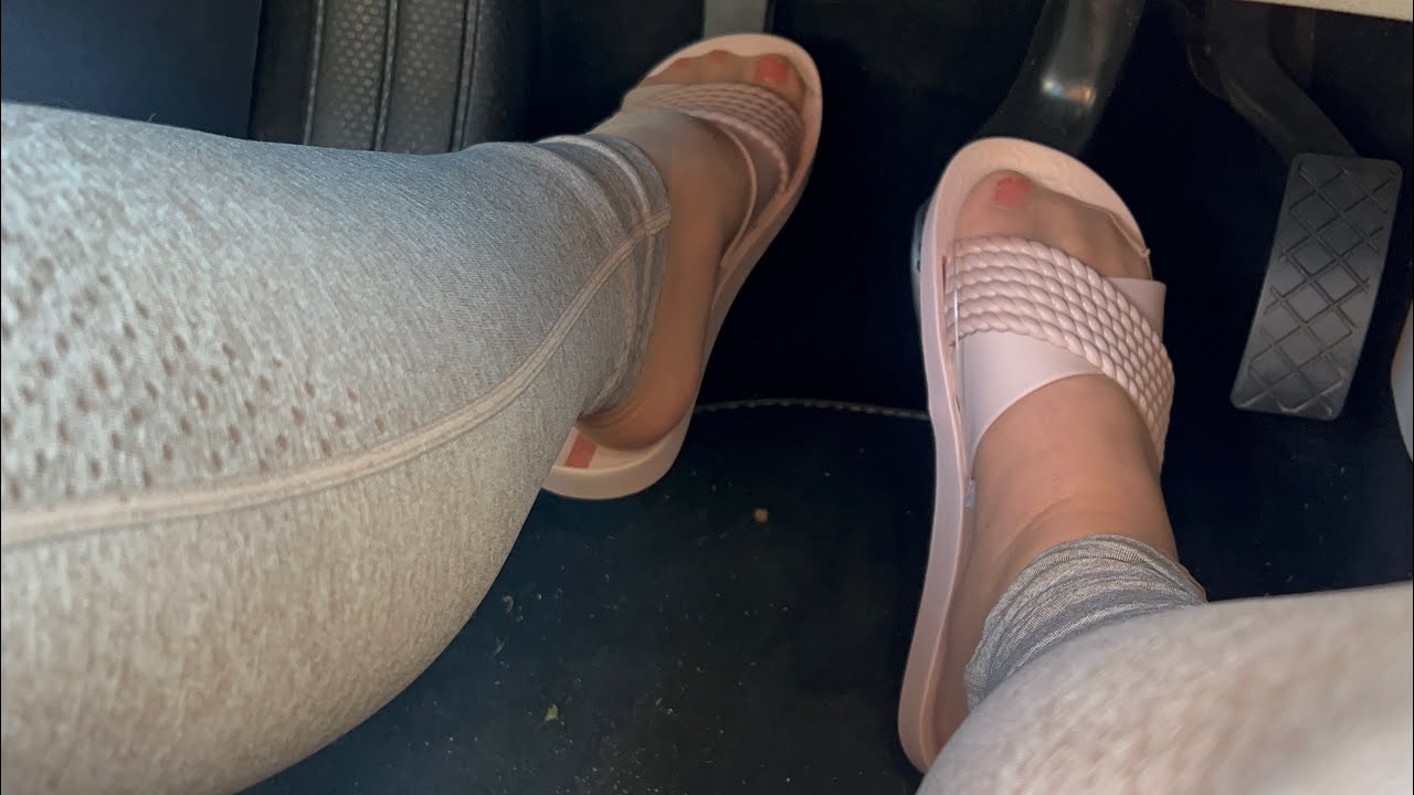 Driving in pool shoes - pedal view 🚙