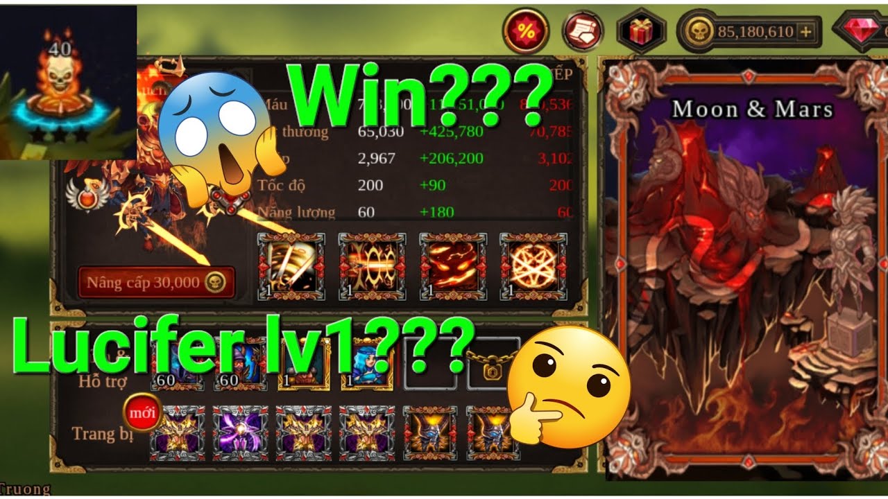 Chế tướng Lucifer🤩🤩 | Thử thách cầm Lucifer lv1😱😱 mukbang màn 40 Moon & Mars😱😱 | Epic Heroes War