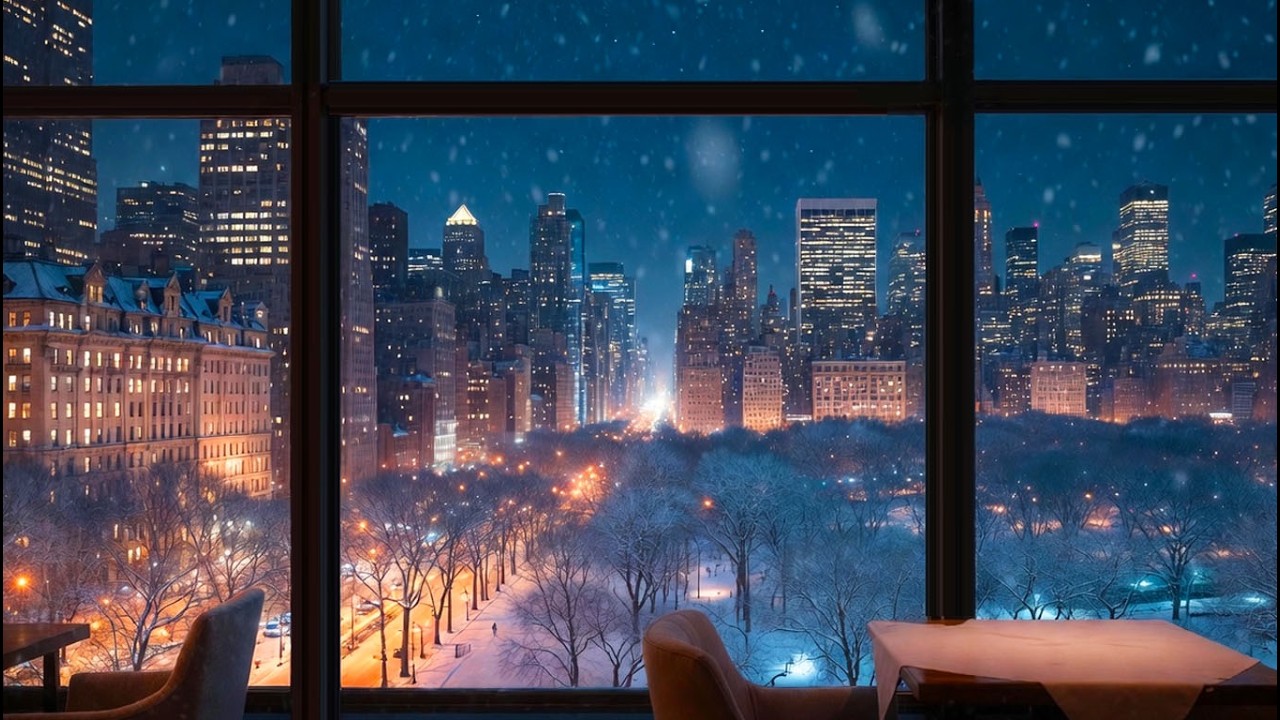 Snowy Central Park Night ☕ NYC Window View | 4 Hours Deep Focus & Relaxing Ambience
