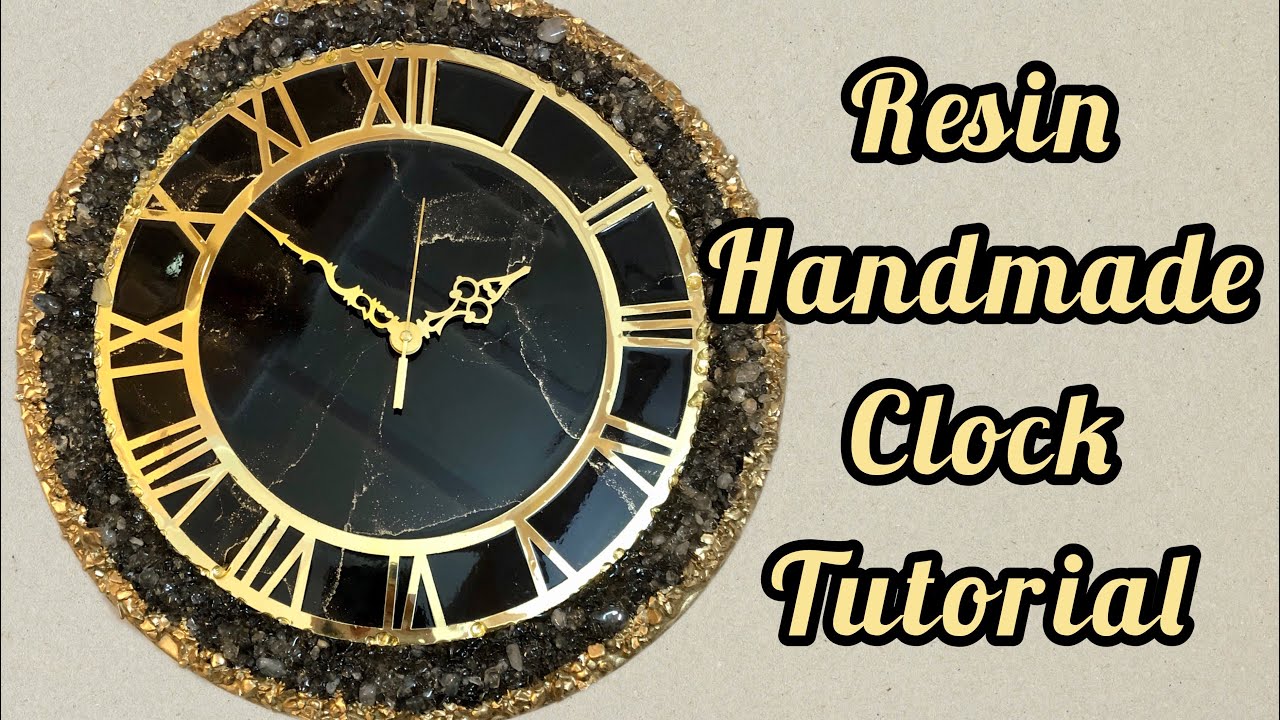 Handmade Resin Black Clock with stone border | Resin Art | Voiceover in English | By Resin Kaari