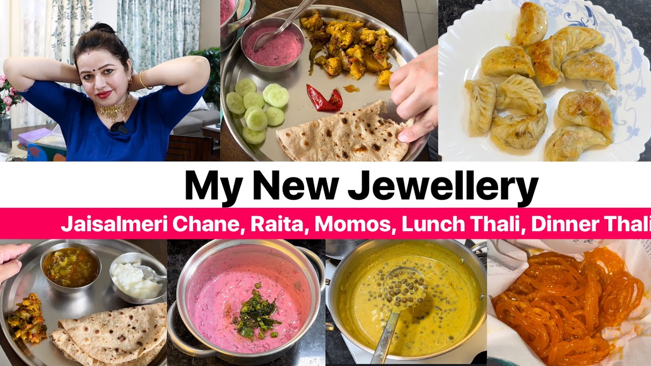 My New Jewellery Set for Festivals | Dinner in 30 Mins/Lunch Thali Ideas #chana #gobi #momos #thali