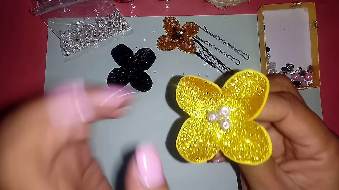 Como hacer Pasadores con flores de foami escarchado. 💛(DIY)