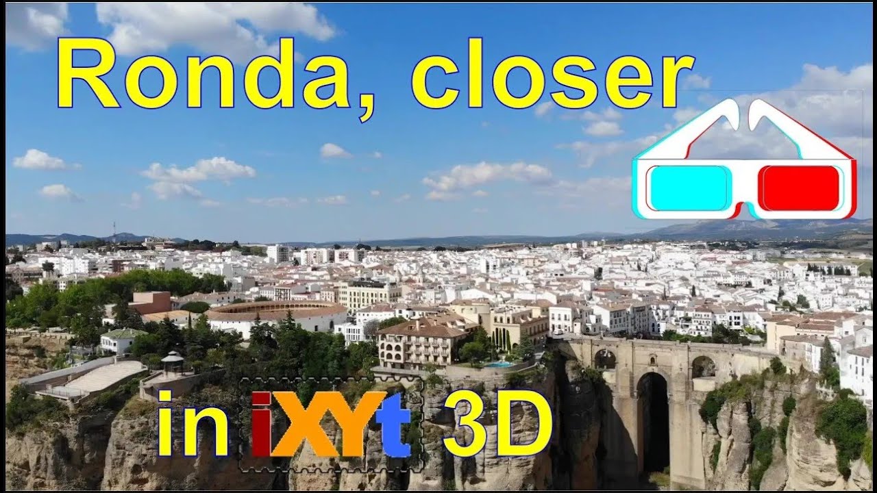 Ronda closer view, Málaga, Andalusia, Spain in relax red-cyan anaglyph iXYt 3D video