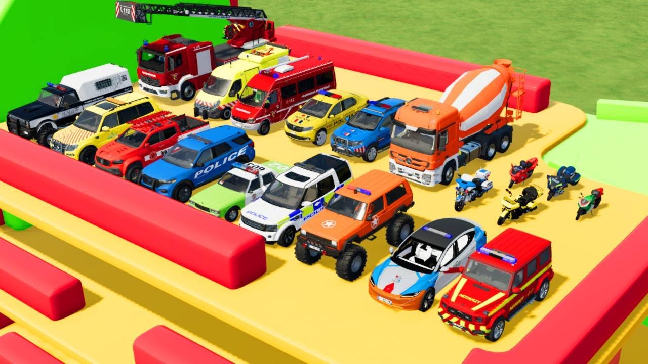 TRANSPORTING ALL POLICE CARS AND EMERGENCY VEHICLES FROM THE GARAGE! -FARMING SIMULATOR 22