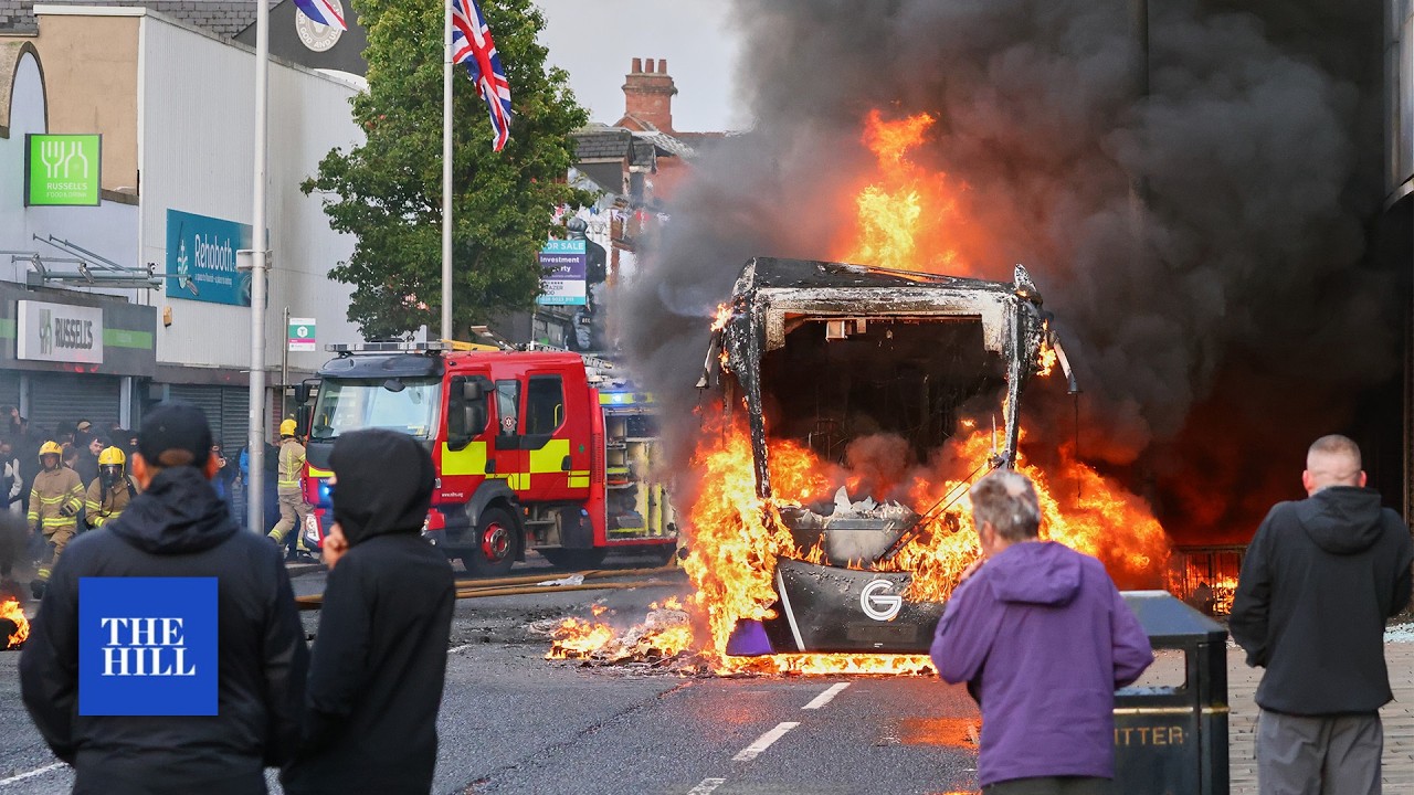 WATCH: Bus burned, shops smashed in violent anti-immigration protests after Belfast knife attack