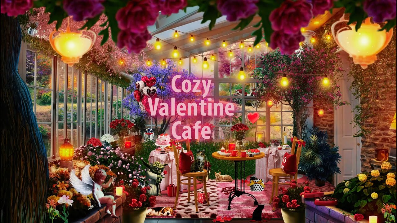 Cozy Valentine Cafe 💖 ASMR Ambience (birds, purring, chimes) ☕
