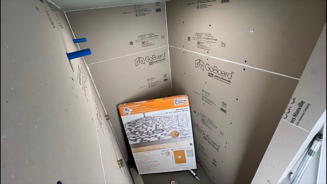 Shower Remodel Day 4 | Finishing Go-Board  Waterproofing & Installing Schluter Kerdi Shower-T