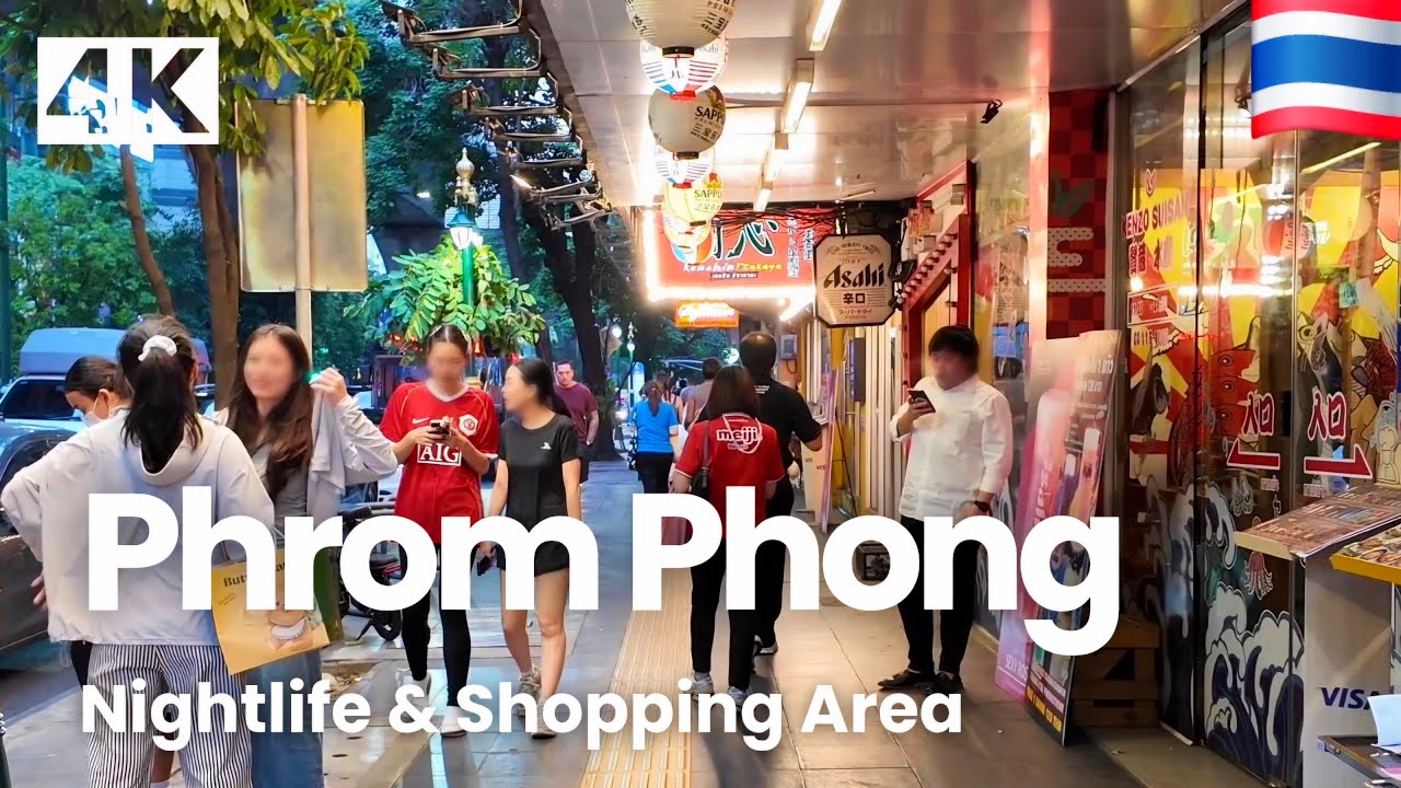 [4K UHD] Walk around Japanese Nightlife Street and Shopping Area in Downtown Bangkok