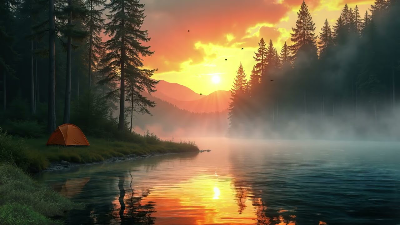 You’re Sitting by the Lake at Sunset 🌅 Gentle Lake Sounds, Birds Singing  & Relaxing Music