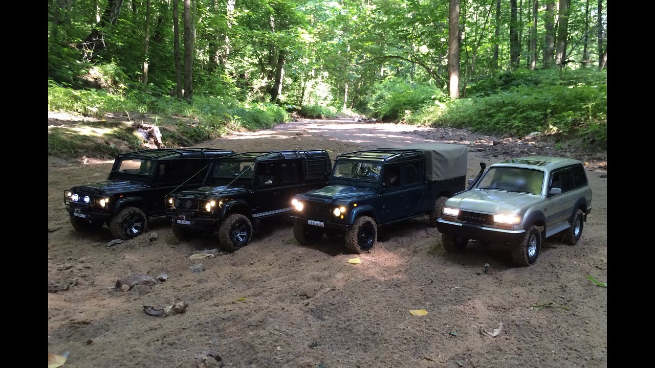 RC 4x4 off-road adventures Land Rover defender 110, defender 130, TLC80, scale trailers