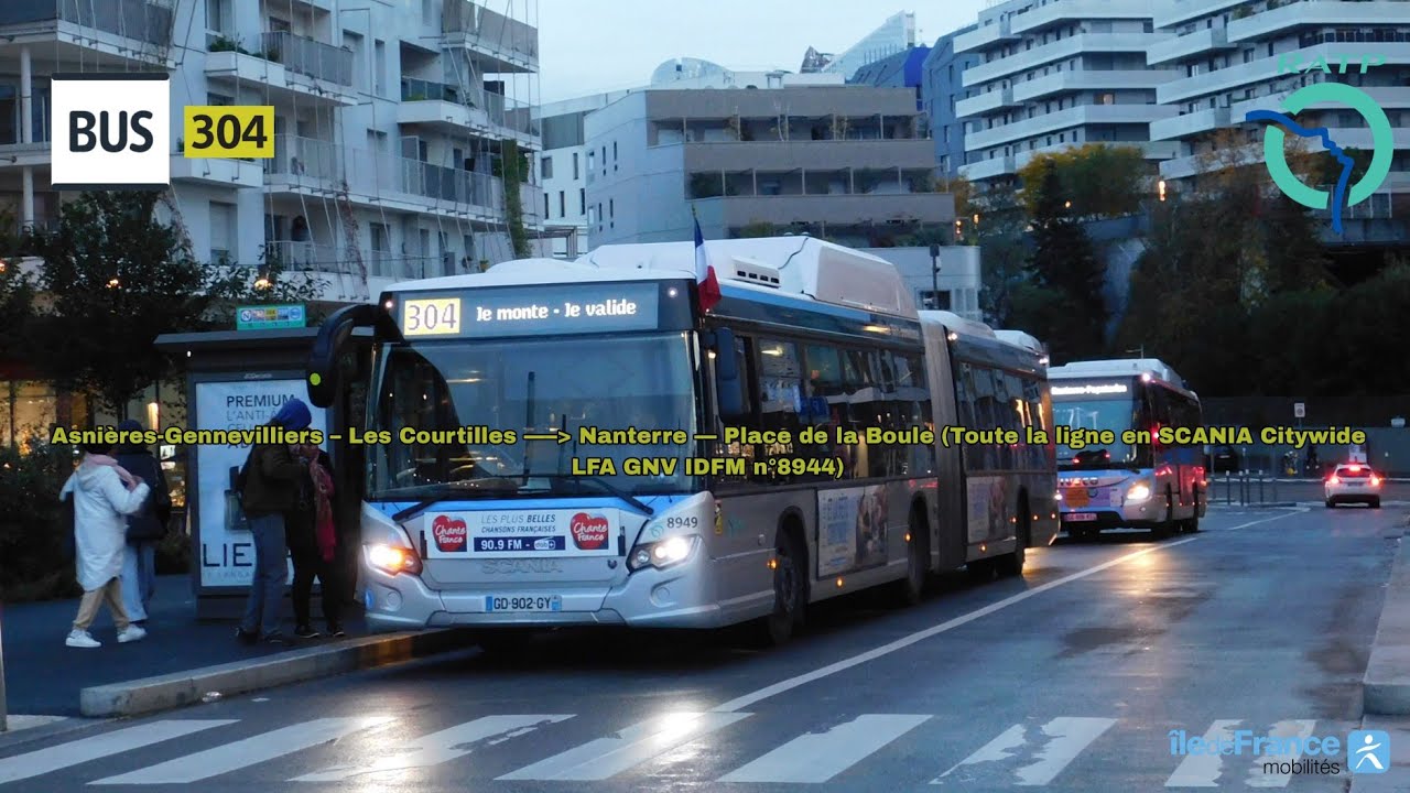 [Ligne 304 RATP] SCANIA Citywide LFA GNV IDFM n°8944 - Les Courtilles à Nanterre Place de la Boule
