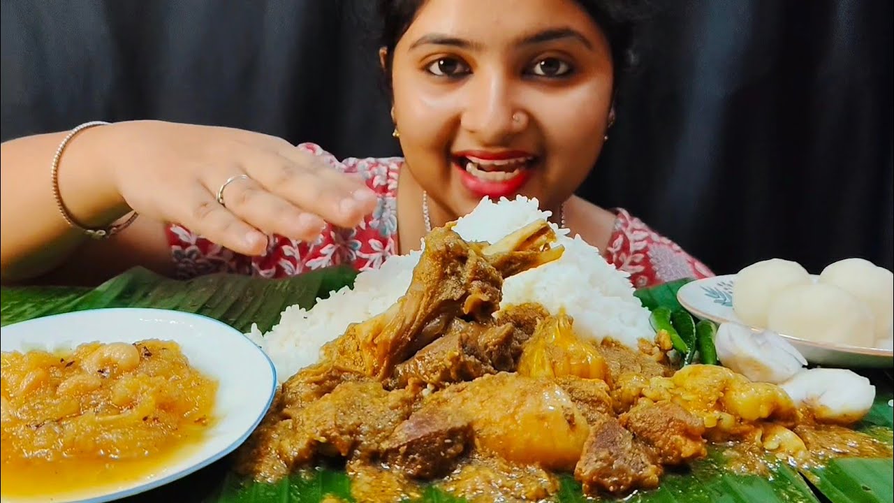 Bigbites, Eating Rice, Spicy Mutton Kosa🥵🔥Pineapple Chatni, Rosogolla | Massive Eating | Eating Show