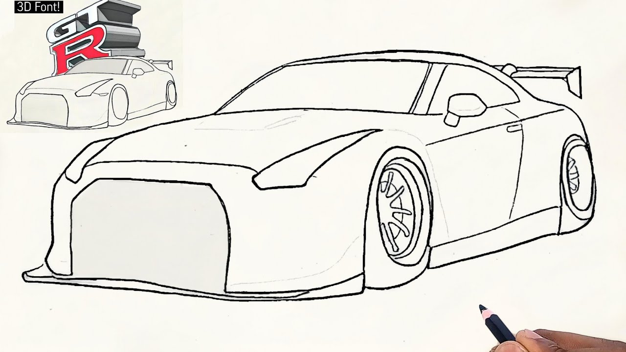 Amazing GTR Car Drawing with 3D GTR Font 🤩| Beginner Friendly