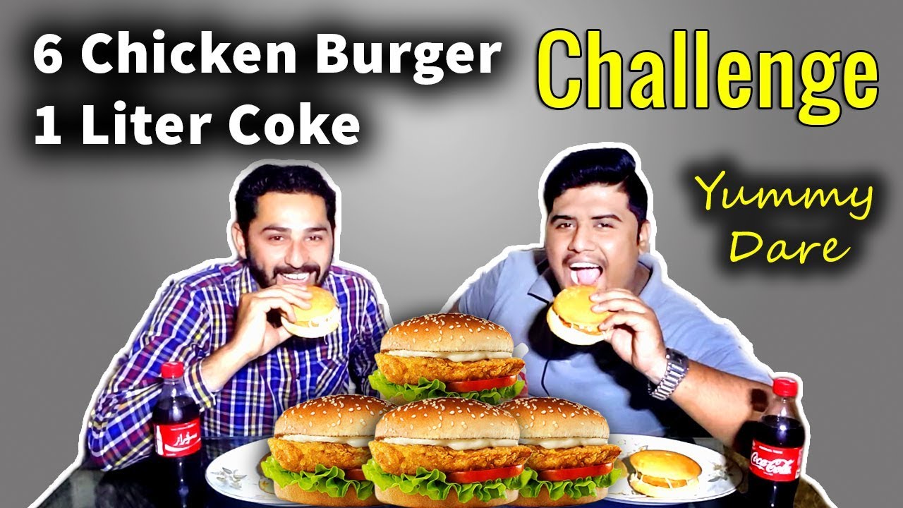6 Chicken Burger & 1 Liter Coke Yummy Dare Eating Challenge - #YummyDare
